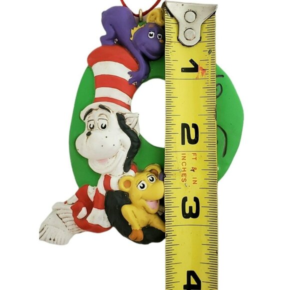 Cat In Hat Christmas Ornament Wreath Monkey Dog Scarf Dr Seuss Henson Vintage - Picture 7 of 7